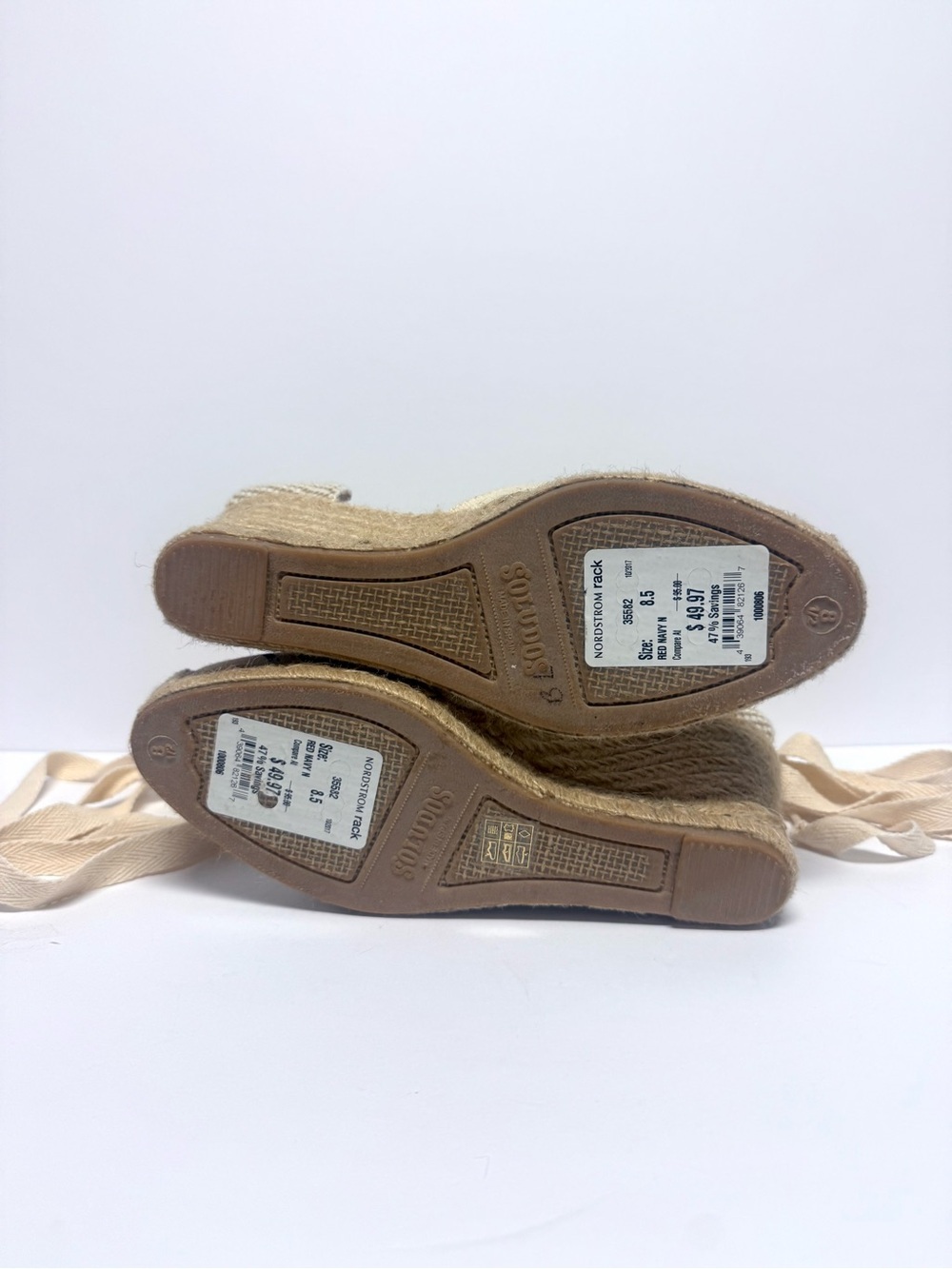 Soludos Canvas Espadrille Wedge with Ribbon Tie - Cream with Navy & Red Stripes - Picture 6 of 6